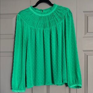 J. Crew Green Smocked Bib Collar Blouse
